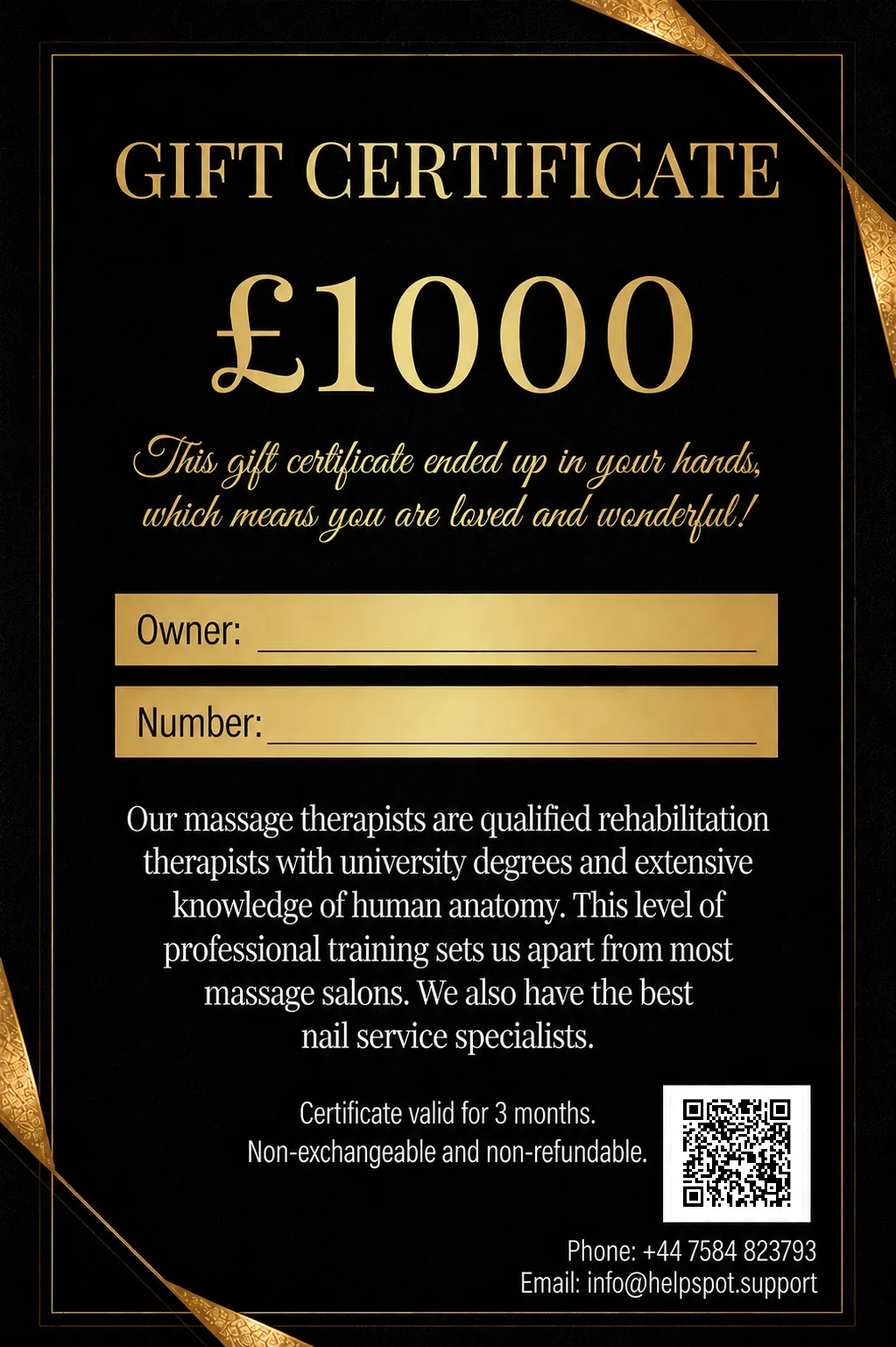 Spa gift certificate — choose any amount